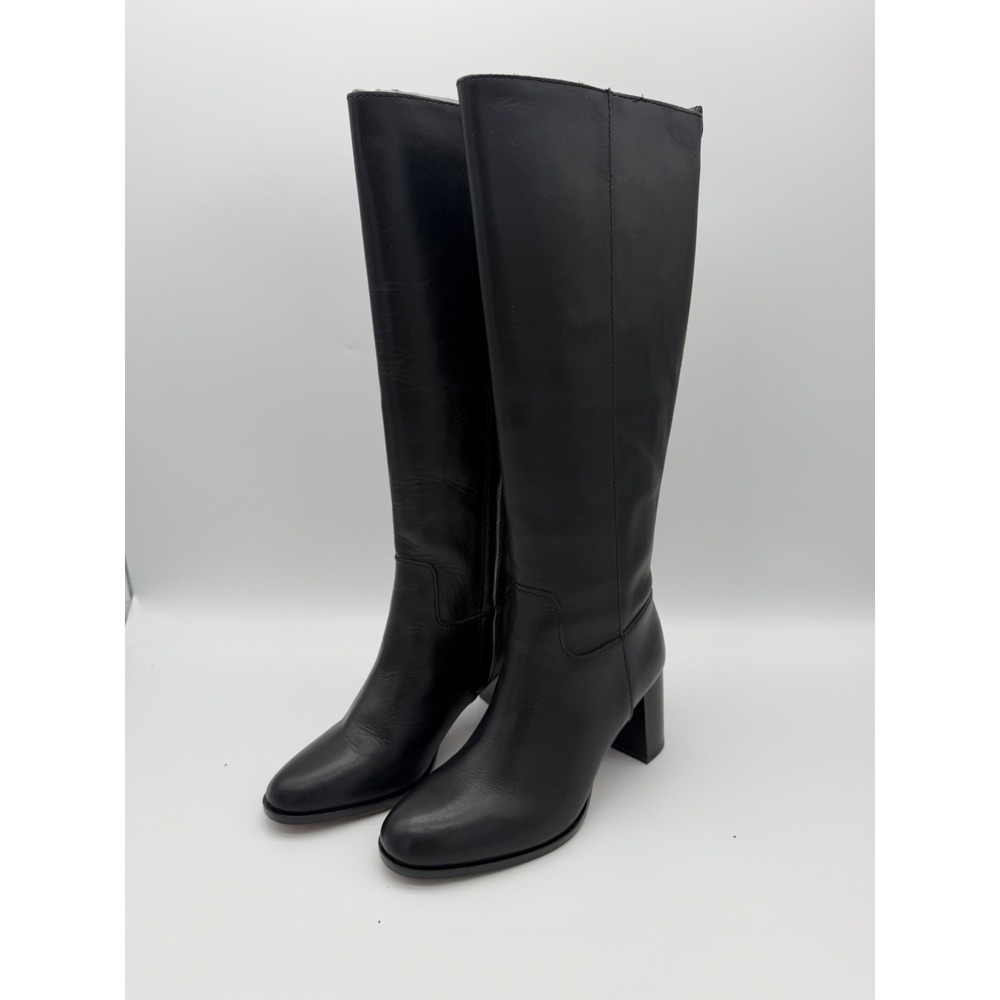 Madewell Selina Knee High Boots Womens 7 Black Leather Block Heel Minimalist